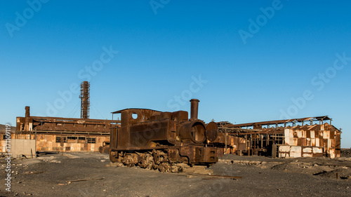 Old locomotives at Humberstone historic Saltpetre works in norther Chile