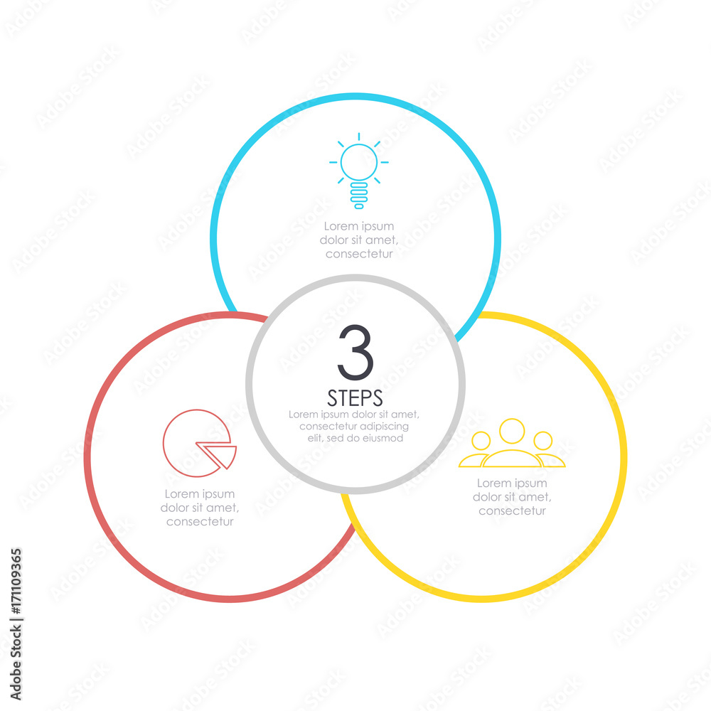 Outline round infographic. Circle diagram with 3 element, steps or options. Business concept. Outline round infographic. Circle diagram with 3 element, steps or options. Business concept.