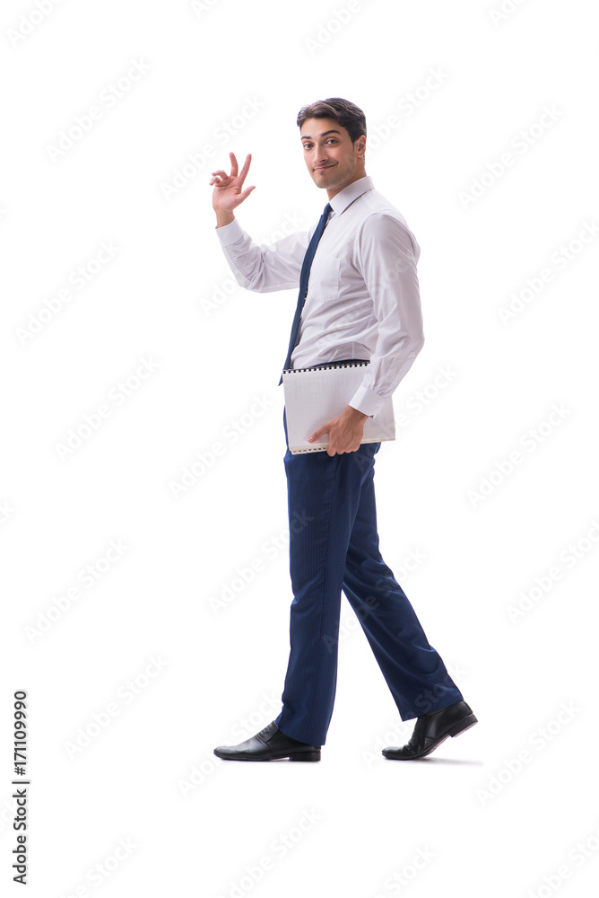 Businessman walking standing side view isolated on white backgro Businessman walking standing side view isolated on white backgro
