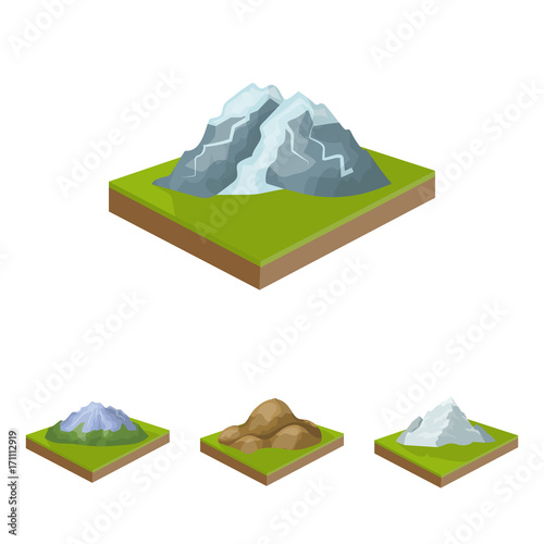 Mountains, rocks and landscape. Relief and mountains set collection icons in cartoon style isometric vector symbol stock illustration web.