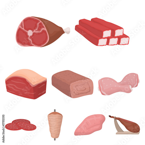 Meats set icons in cartoon style. Big collection of meats vector symbol stock illustration