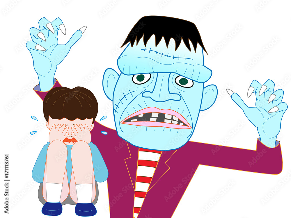 ハロウィンでフランケンシュタインが怖くて泣く子供 Stock Vector Adobe Stock