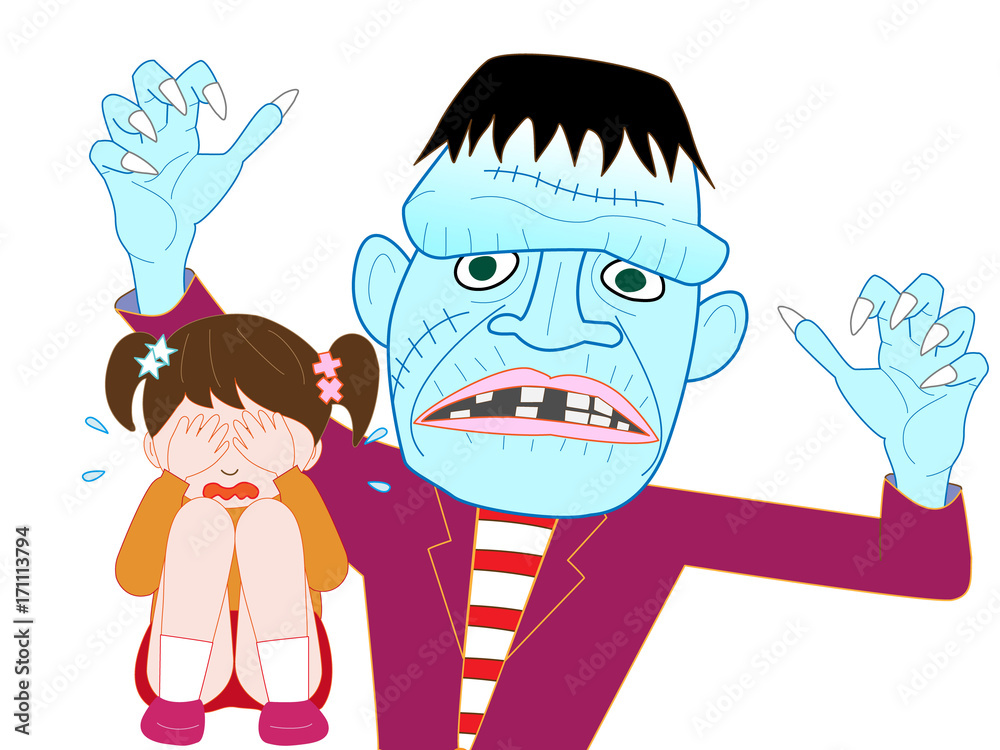 ハロウィンでフランケンシュタインが怖くて泣く子供 Stock ベクター Adobe Stock