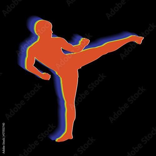 silhouette of a kickboxer, vector draw