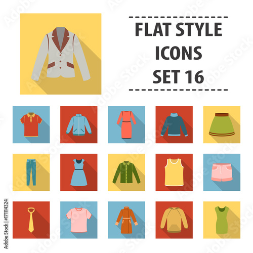 Clothes set icons in flat style. Big collection clothes vector symbol stock illustration