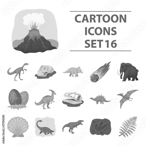 Dinosaurs and prehistoric set icons in monochrome style. Big collection of dinosaurs and prehistoric vector symbol stock illustration
