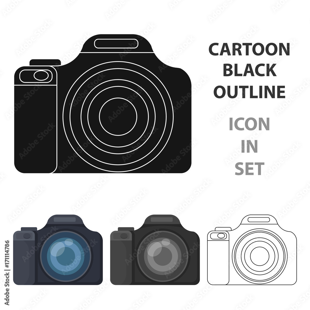 Digital camera icon in cartoon style isolated on white background. Rest and travel symbol stock vector illustration. - obrazy, fototapety, plakaty 