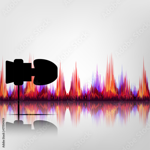Black Color of Earphone With Colorful Sound Wave.
