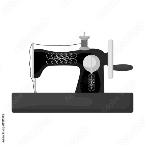 Hand sewing machine. Sewing and equipment single icon in monochrome style vector symbol stock illustration web.