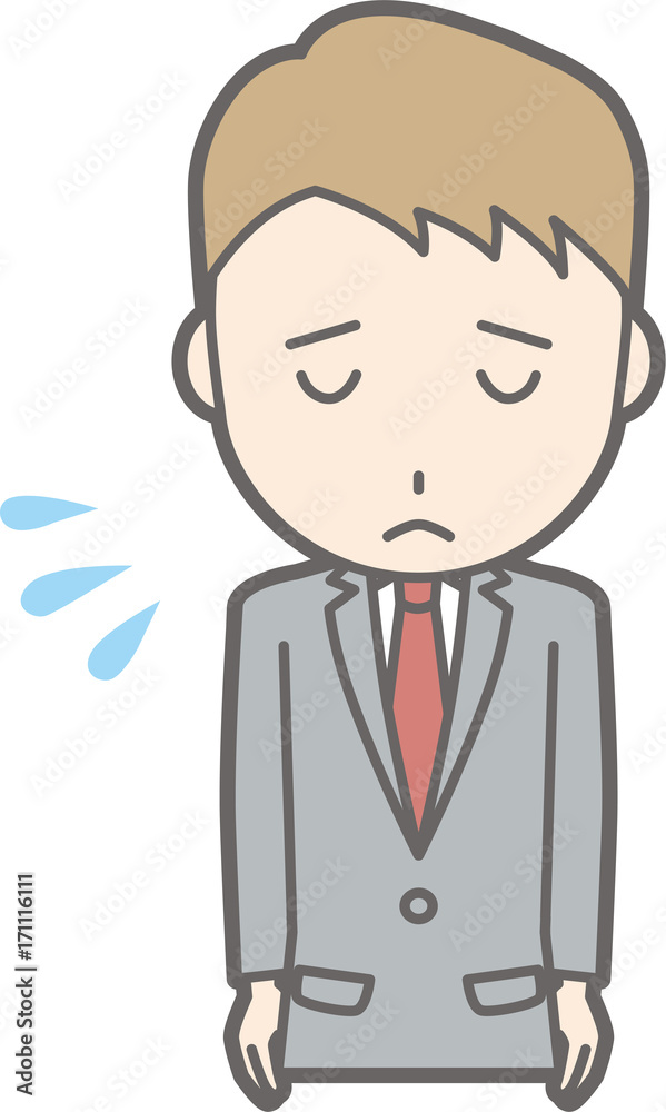 Illustration that a businessman wearing a suit apologizes for bowing Illustration that a businessman wearing a suit apologizes for bowing