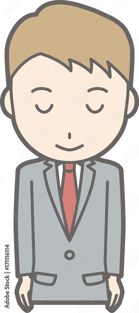 Illustration that a businessman wearing a suit smiles with a bow