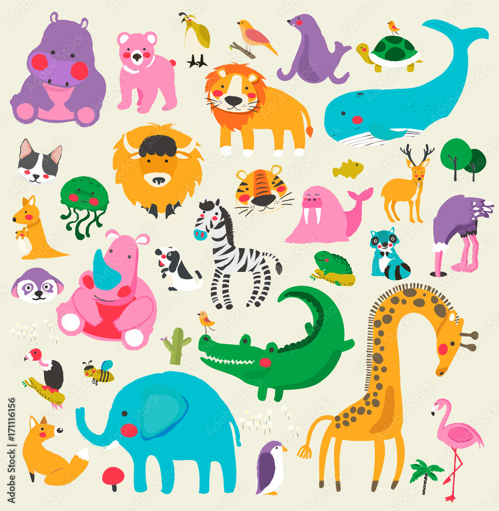Naklejka premium Illustration drawing style set of animal