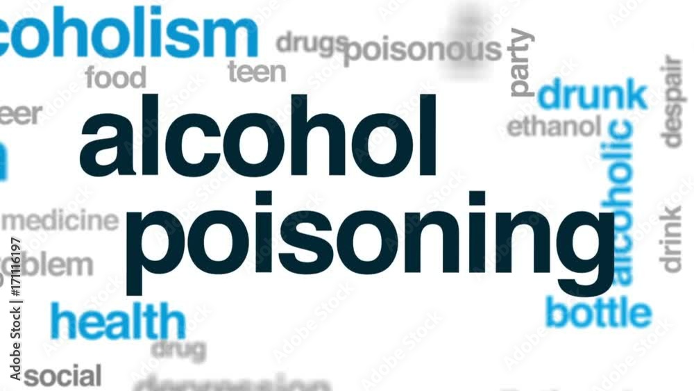 Alcohol poisoning animated word cloud, text design animation. Alcohol poisoning animated word cloud, text design animation.