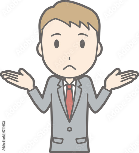 Illustration that a businessman wearing a suit is shrugging his shoulders