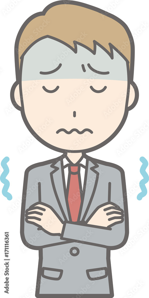 A businessman wearing a suit is cold and trembling illustrations A businessman wearing a suit is cold and trembling illustrations
