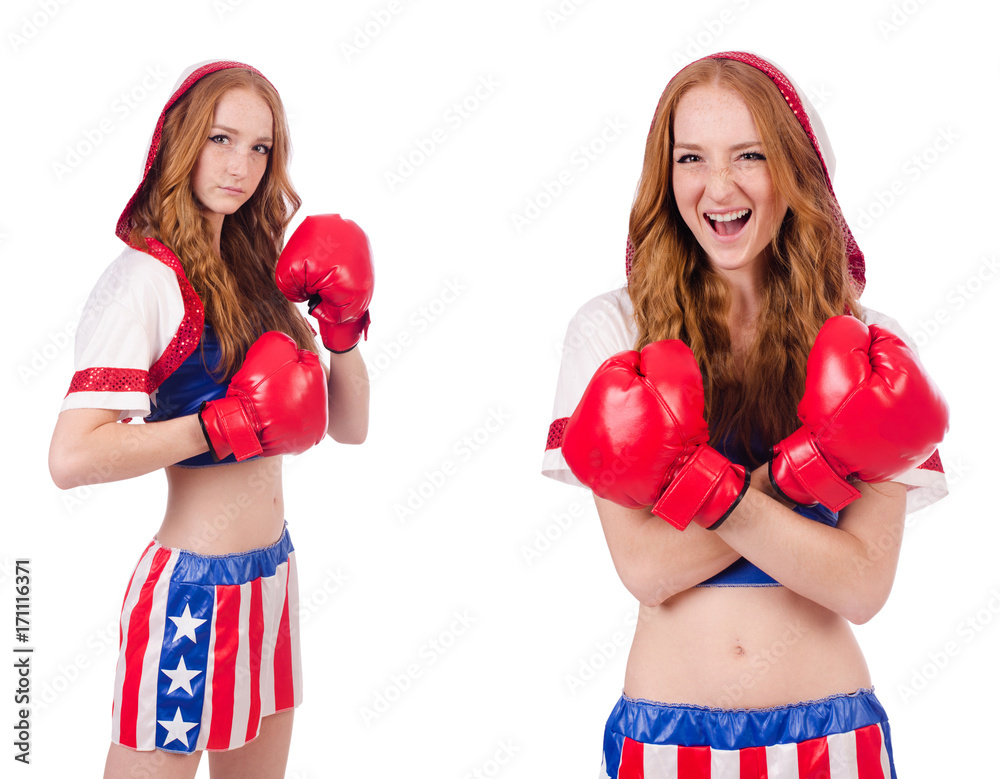 Woman boxer in uniform with US symbols Woman boxer in uniform with US symbols