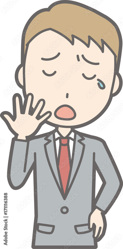 An illustration that a businessman wearing a suit is yawning and yawning An illustration that a businessman wearing a suit is yawning and yawning