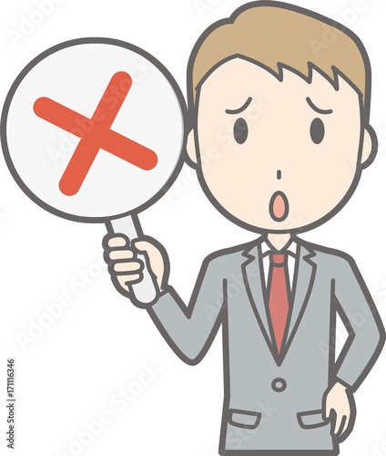 Illustration that a businessman wearing a suit has a badge tag