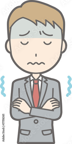 A businessman wearing a suit is cold and trembling illustrations