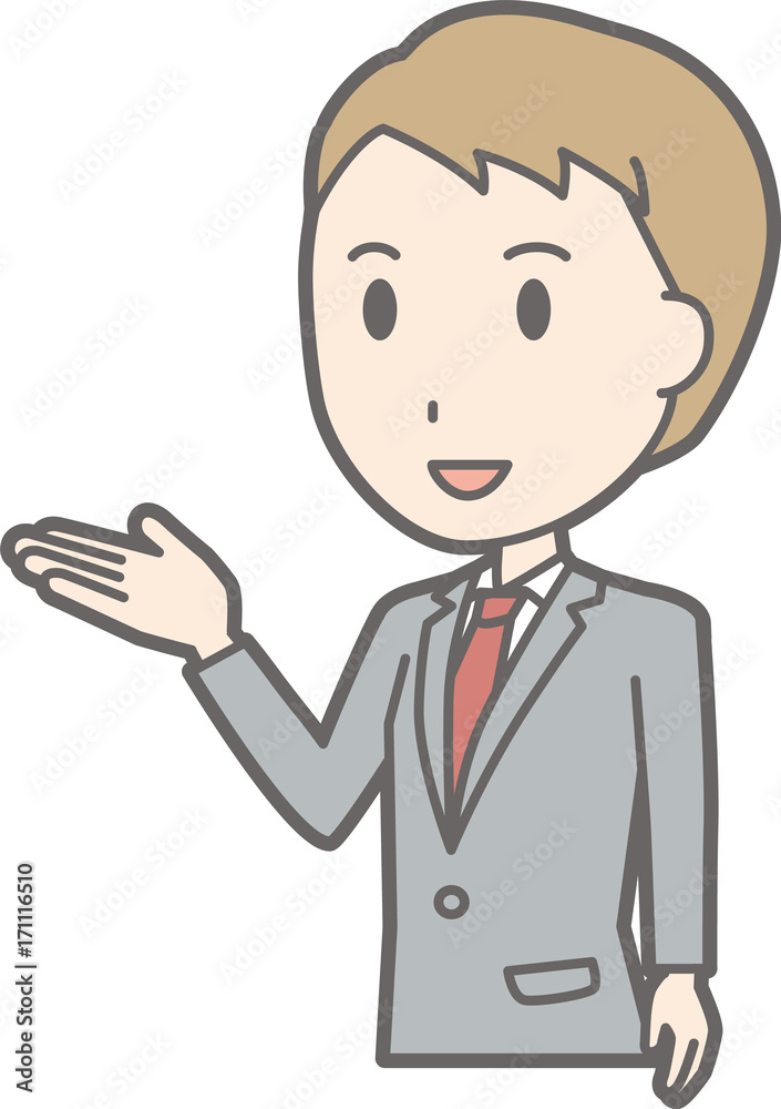 Illustration that a businessman wearing a suit shows with a smile