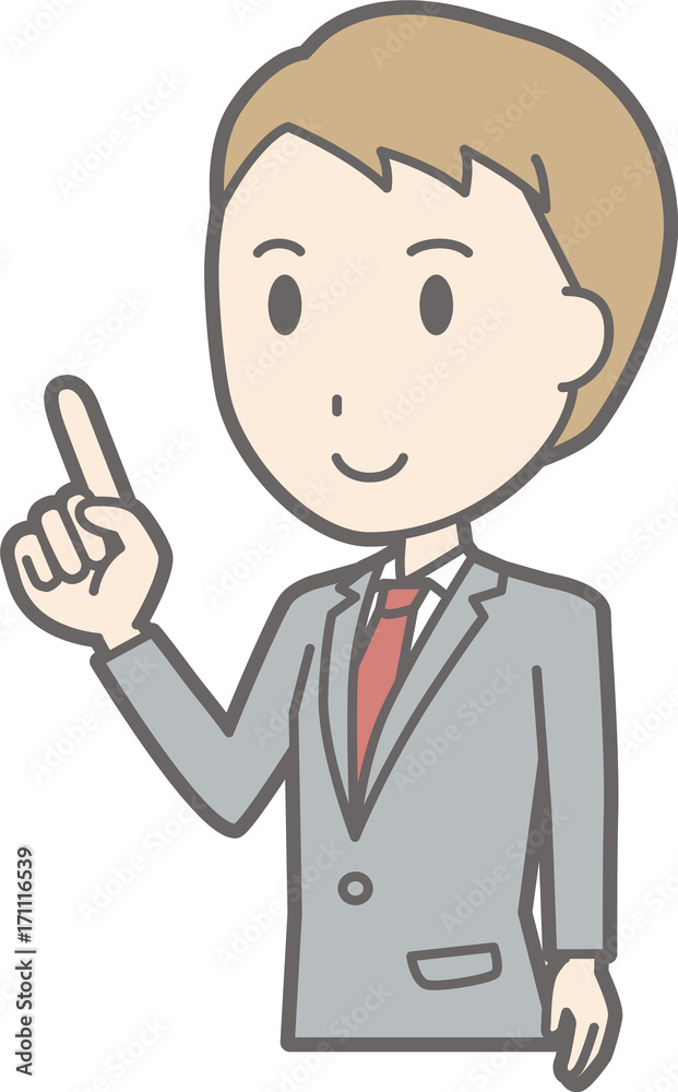 Illustration that a businessman wearing a suit points to a finger Illustration that a businessman wearing a suit points to a finger