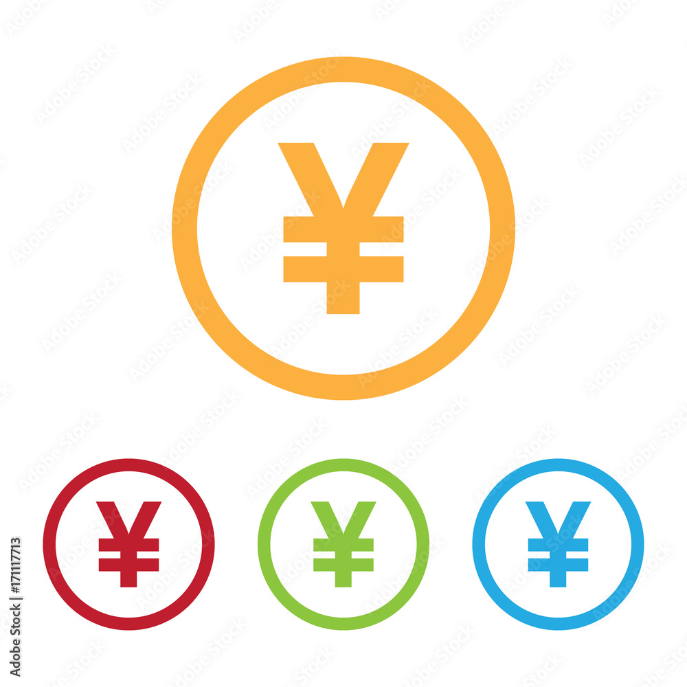 Colorful Yen Symbol Icons With Rings Colorful Yen Symbol Icons With Rings