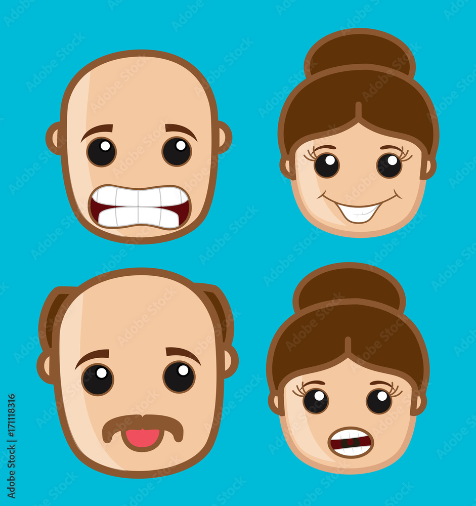 Funny Cartoon Characters Facial Vector Illustration Funny Cartoon Characters Facial Vector Illustration