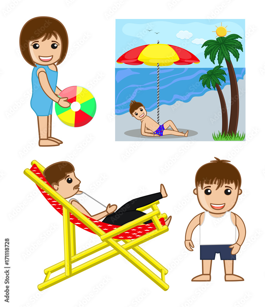 Fototapeta premium Cartoon Beach Elements Vector Characters - clip-art characters vector