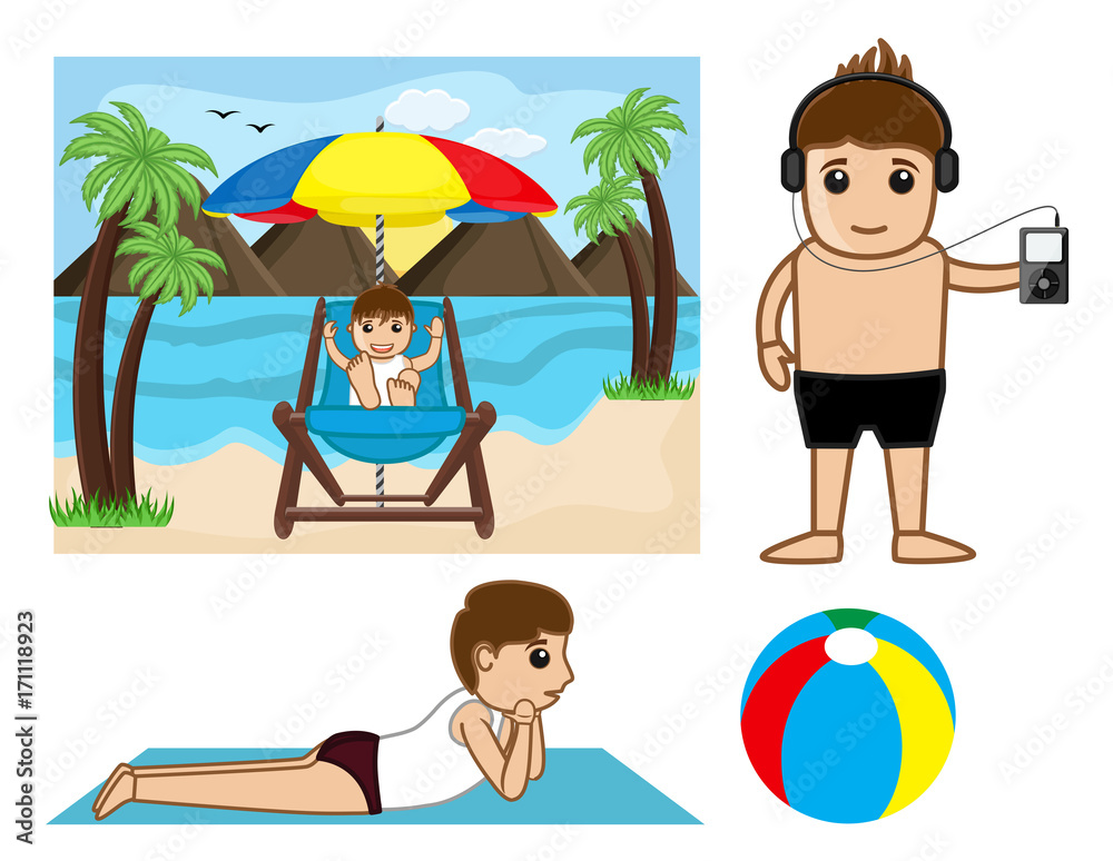 Cartoon People at Sea Beach - clip-art characters vector
