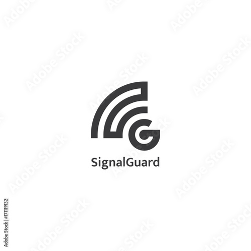 wifi or wireless signal and letter G logo in black color. vector illustrator.