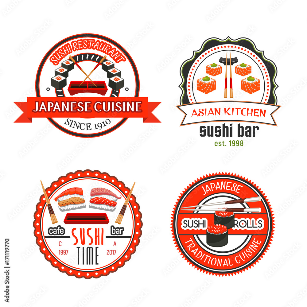 Obraz premium Japanese sushi bar icons with asian food