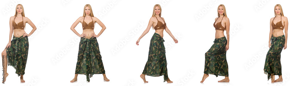 Fototapeta premium Woman in swimming suit isolated on white