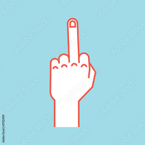 Gesture. Rude sign. Stylized hand with middle finger up. Icon.