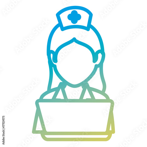 nurse with laptop avatar character vector illustration design