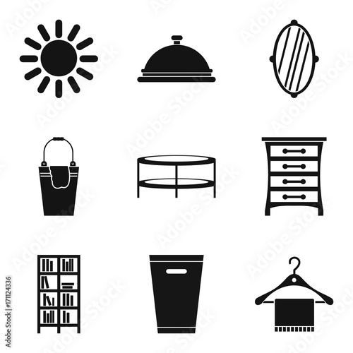 Weekend cleaning day icon set, simple style