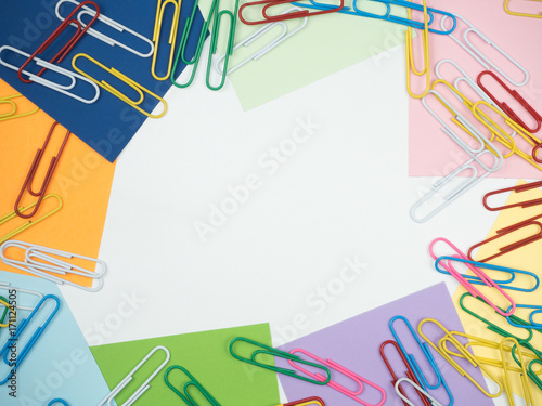 Note all colorful paper set with paperclip, collection on white background photo