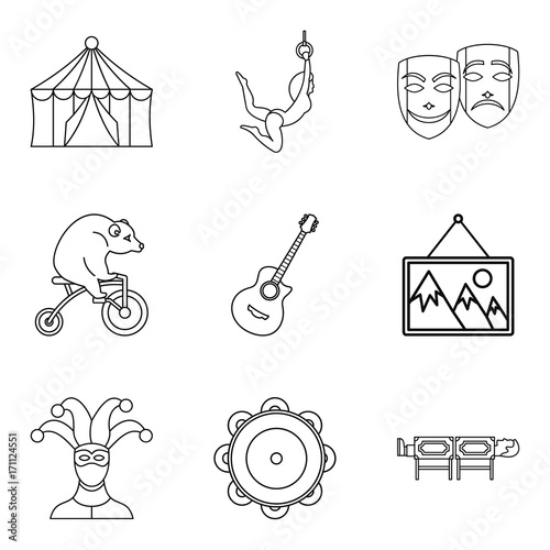 Acrobat icons set, outline style