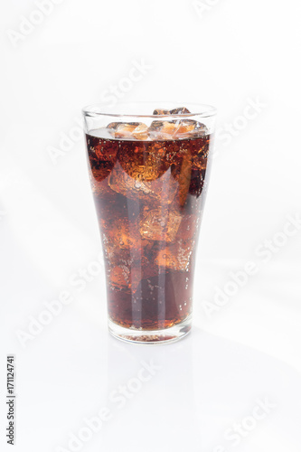 Full glass of soft drink, isolated on white background