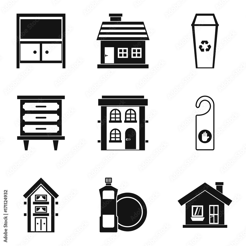 Hotel cleaning service icon set, simple style