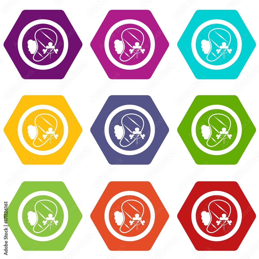 Steak icon set color hexahedron