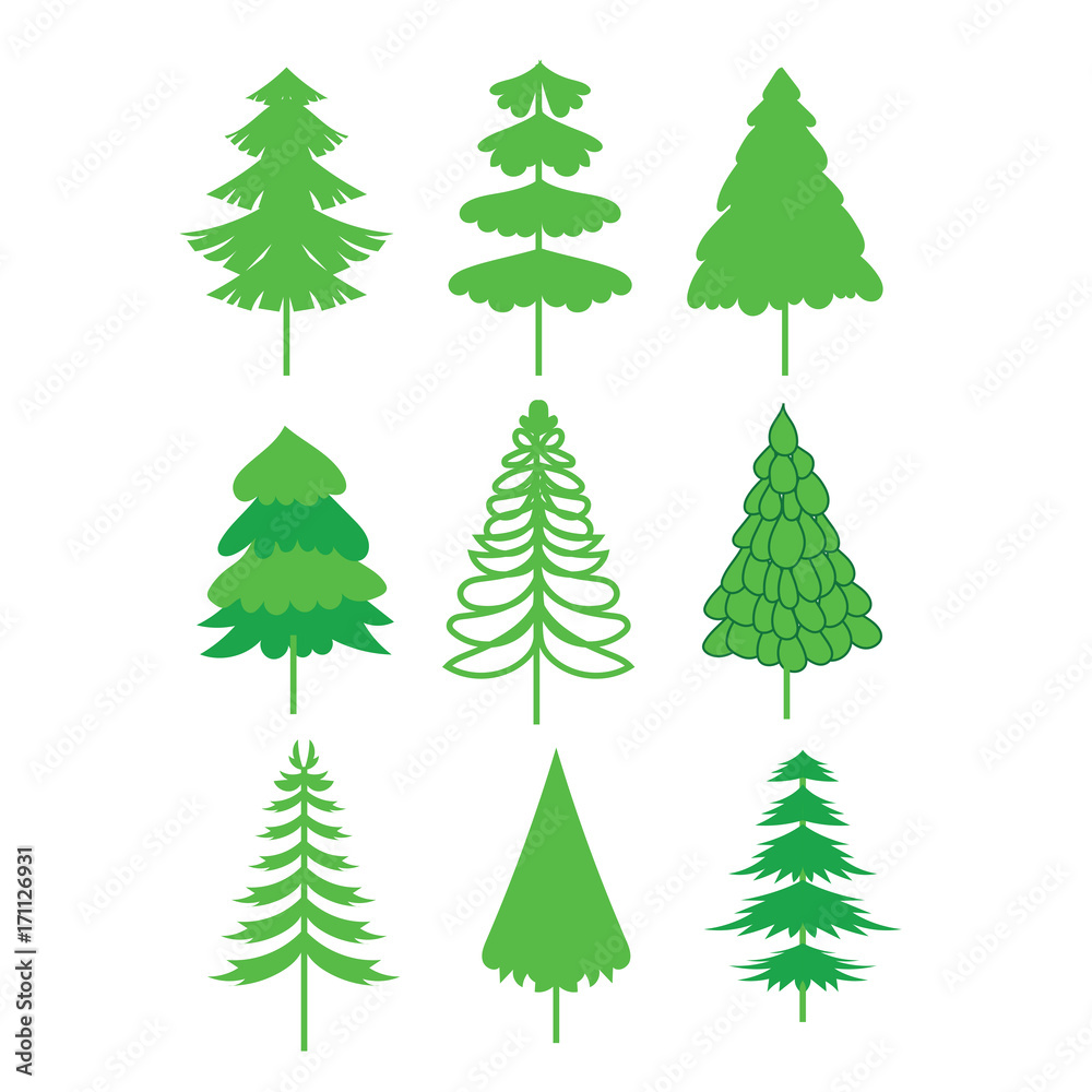 Christmas Tree icon collection. Vector Illustration