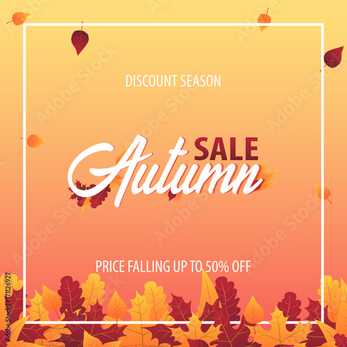 Autumn Background with leaves for shopping sale or promo poster and frame leaflet or web banner. Vector illustration template.