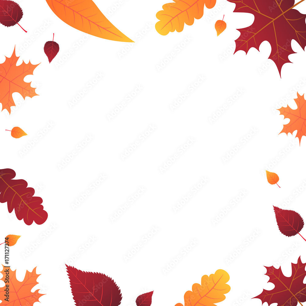 Fototapeta Autumn Background with leaves for shopping sale or promo poster and frame leaflet or web banner. Vector illustration template.