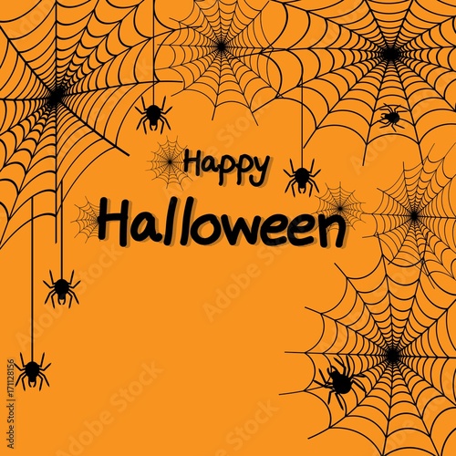 Happy Halloween spider web and spiders for greeting card, poster, banner, Vector illustration
