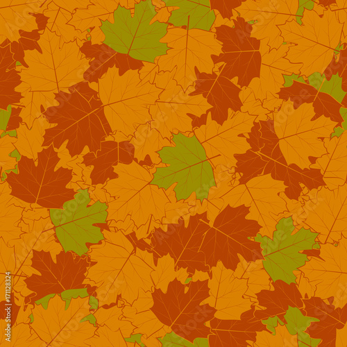 Seamless pattern of colorful maple leaves