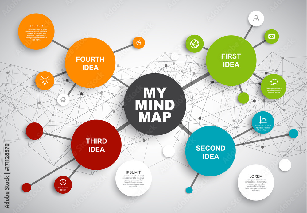 Vector abstract mind map infographic template - obrazy, fototapety, plakaty 