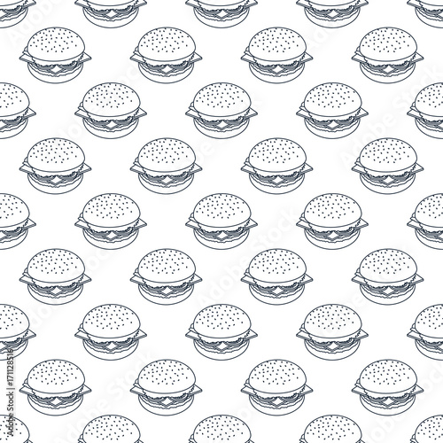 seamless pattern of black outline burgers