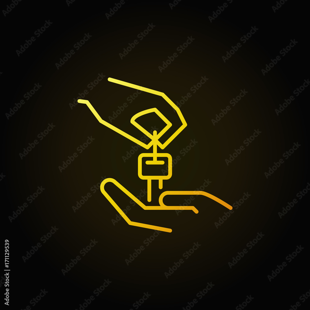 Hands with car key yellow icon