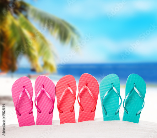 Summer concept, summer accessories on summer beach