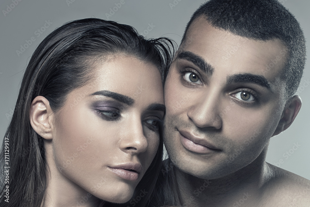 Beauty portrait of attractive couple. Beauty portrait of attractive couple.